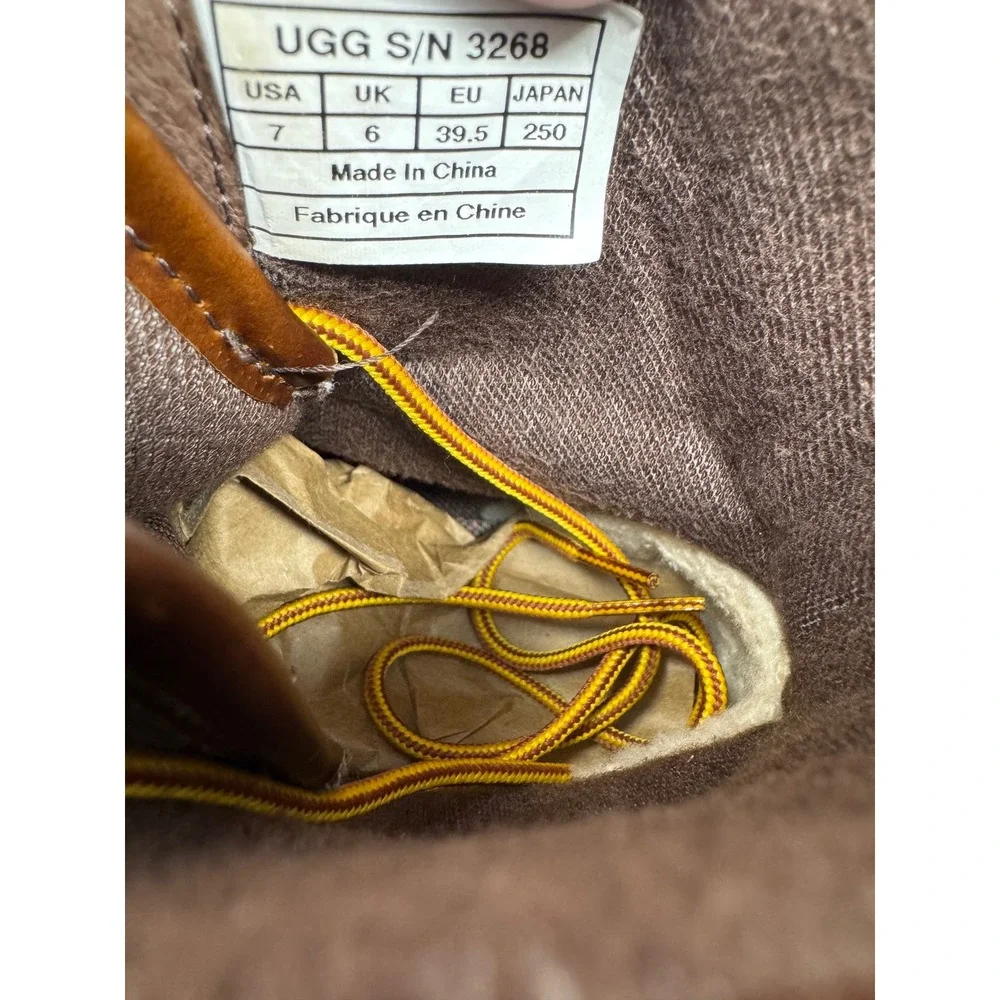 🔥UGG‎ Australia🚨 Butte Men's Brown Leather Canvas Combat Boots Size 7Women-8.5